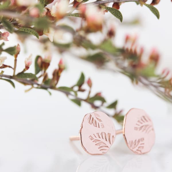 14k rose gold leaf stud earrings, pebble, solid yellow gold, white gold, wildflower, nature, simple post earrings - Angelica Stud Earrings