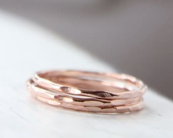 14k rose gold stacking rings, eco friendly, thin gold band, solid rose gold band, stack ring, recycled, size 9.25 to 13