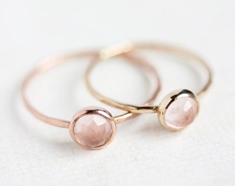 Rose quartz rose gold ring, Valentines Day gift, 14k gold, rose cut, pastel pink, delicate gold ring, gift for her, mothers day, stack ring