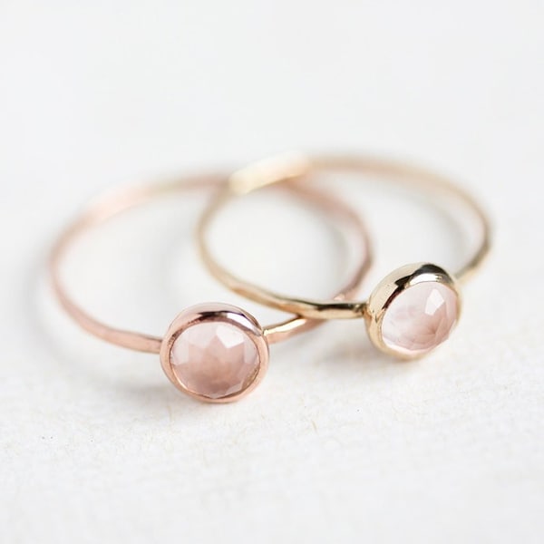 Rose quartz rose gold ring, Valentines Day gift, 14k gold, rose cut, pastel pink, delicate gold ring, gift for her, mothers day, stack ring