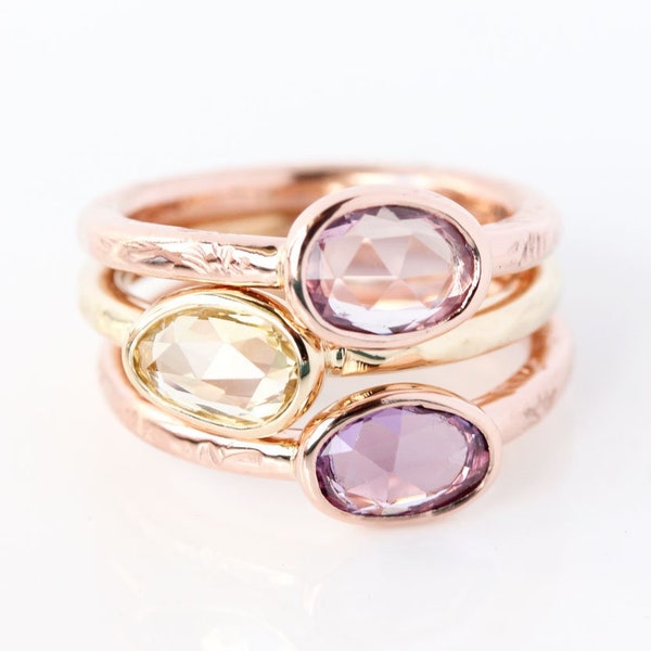 Rose cut pastel sapphire & 14k gold ring, alternative engagement ring, blue purple pink sapphire ring, sapphire engagement, asymmetrical