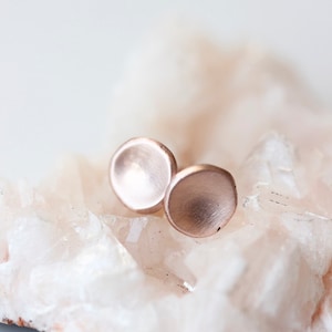 Rose gold stud earrings, 14k rose gold, small, simple, organic, pebble, eco friendly, minimalist, modern, everyday, matte earrings