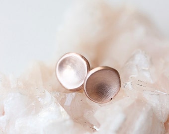 Rose gold stud earrings, 14k rose gold, small, simple, organic, pebble, eco friendly, minimalist, modern, everyday, matte earrings