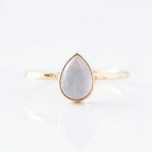Teardrop Blue Chalcedony Gold Ring, solitaire ring, pastel blue, pear cut ring, blue gemstone ring, bezel set ring, stackable ring, cabochon image 3