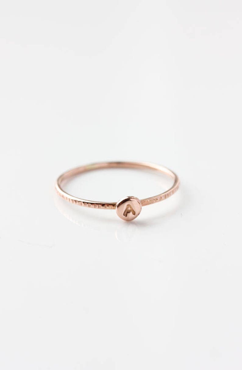 14k gold initial ring, letter ring 14k rose gold, personalized, stackable, stack ring, custom ring, font, solid gold, initial jewelry, gift image 4