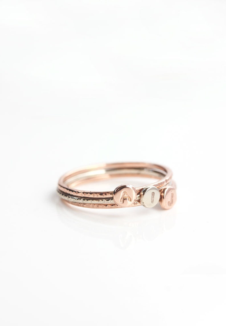 14k gold initial ring, letter ring 14k rose gold, personalized, stackable, stack ring, custom ring, font, solid gold, initial jewelry, gift image 6