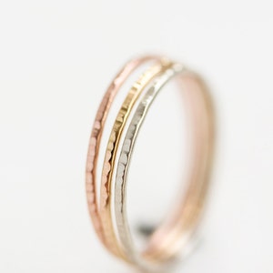 Delicate gold ring, solid 14k gold thin stacking ring, eco friendly, woodland, yellow gold, rose gold, white gold