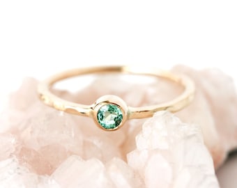 Tiny emerald 14k gold ring, engagement ring, emerald stacking ring, may birthstone, mothers gift, solitaire, alternative bride - Reverie