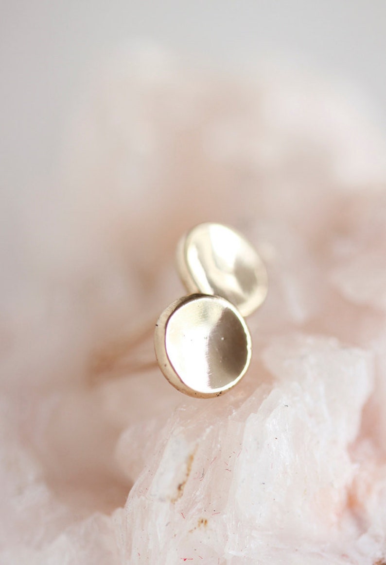 Small 14k gold stud earrings pebble organic gift for her | Etsy