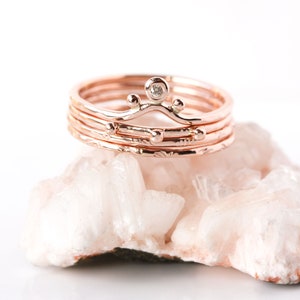 Diamond Crown 14k Gold Ring, rose gold wedding ring, wedding band, alternative bridal, white diamond, black diamond - Malika Ring