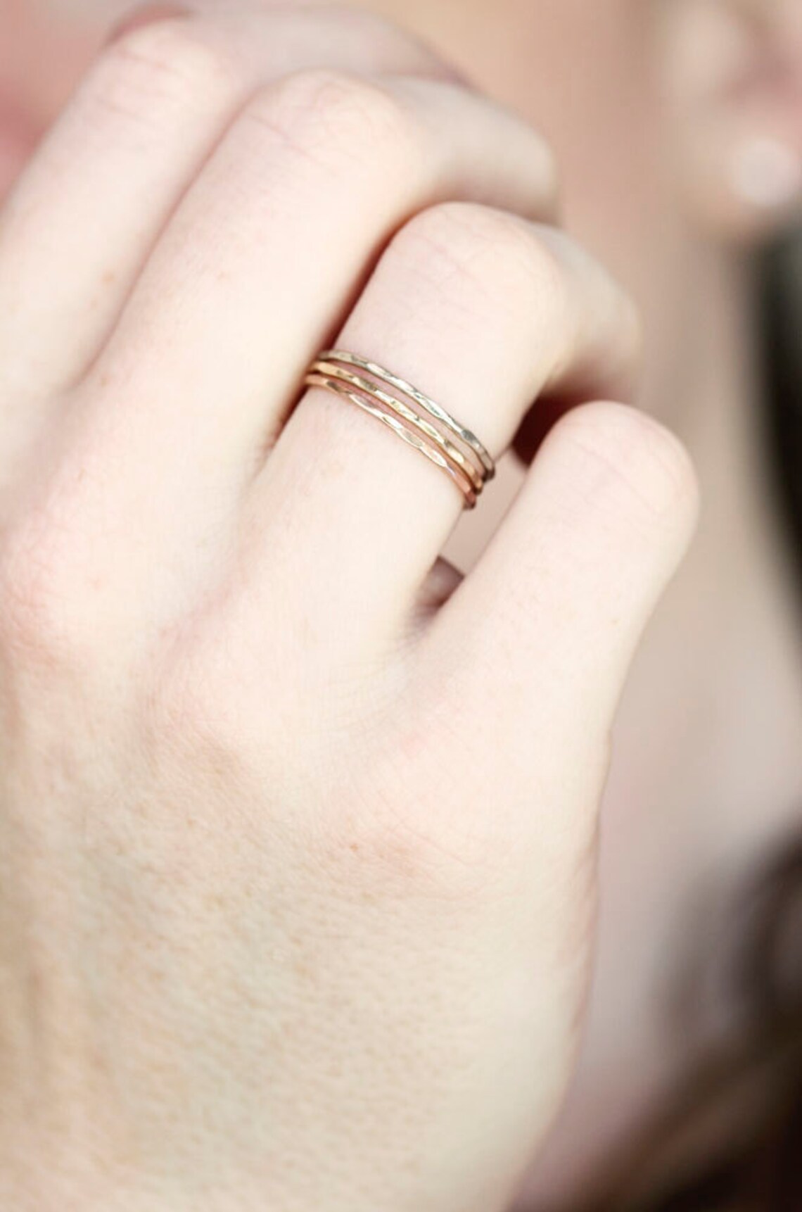 14k Gold Stack Ring Set Thin Gold Band Solid Gold Band Etsy