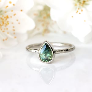 Teal sapphire ring, bicolor sapphire engagement, 14k rose gold, parti sapphire, mermaid, modern bride, September birthstone - Delphine