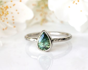 Teal sapphire ring, bicolor sapphire engagement, 14k rose gold, parti sapphire, mermaid, modern bride, September birthstone - Delphine