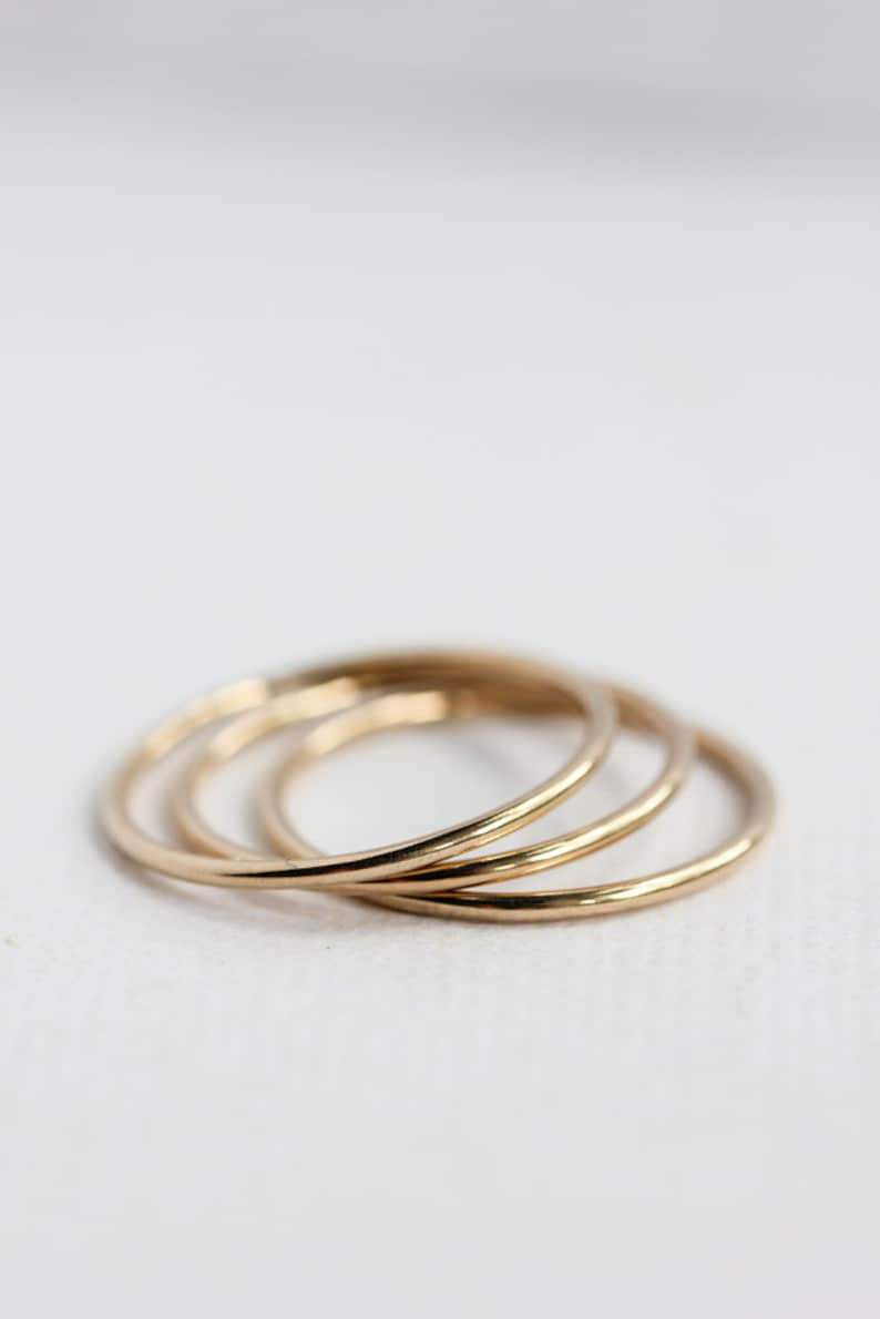 Solid 14k gold thin stacking rings, rose gold, white gold, recycled gold, stack ring set, round smooth delicate gold rings, gifts for her image 1