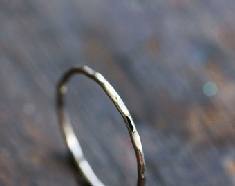 Solid 14k white gold fine stacking ring, delicate gold band, hammered, thin gold band, stackable, white gold stack ring,