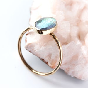 Rose cut labradorite 14k rose gold ring, solitaire labradorite, solid 14k gold labradorite ring, big ring, asymmetrical, custom ring image 6