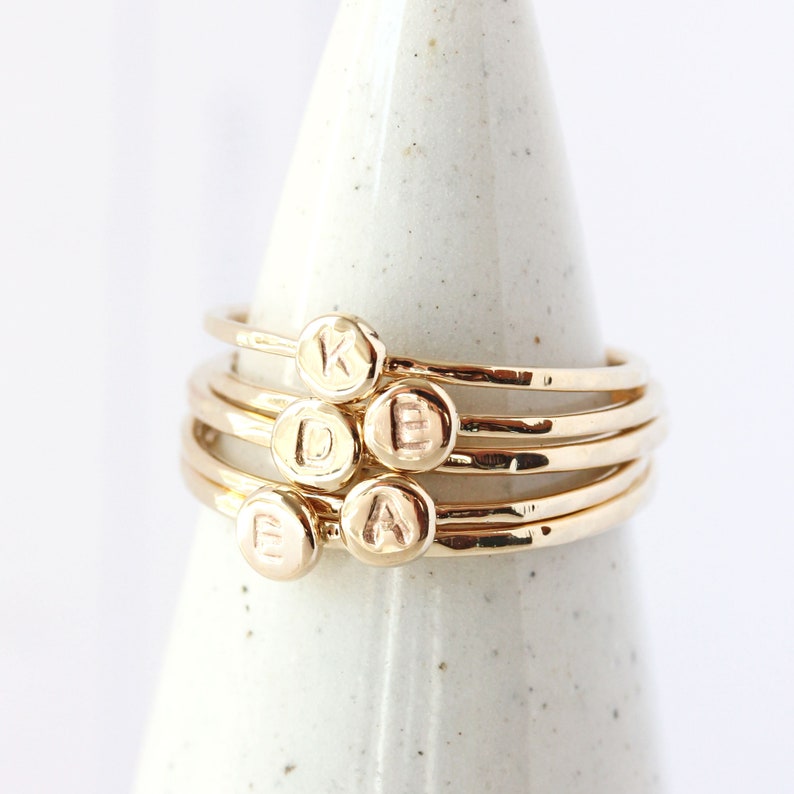 14k gold initial ring, letter ring 14k rose gold, personalized, stackable, stack ring, custom ring, font, solid gold, initial jewelry, gift image 5