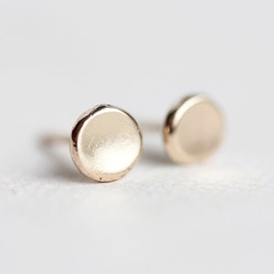 Small gold stud earrings, pebble, solid 14k gold, gift for her, organic, recycled, minimalist, matte finish, post earrings