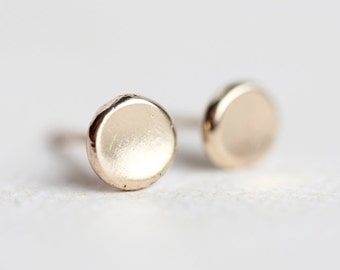 Small gold stud earrings, pebble, solid 14k gold, gift for her, organic, recycled, minimalist, matte finish, post earrings