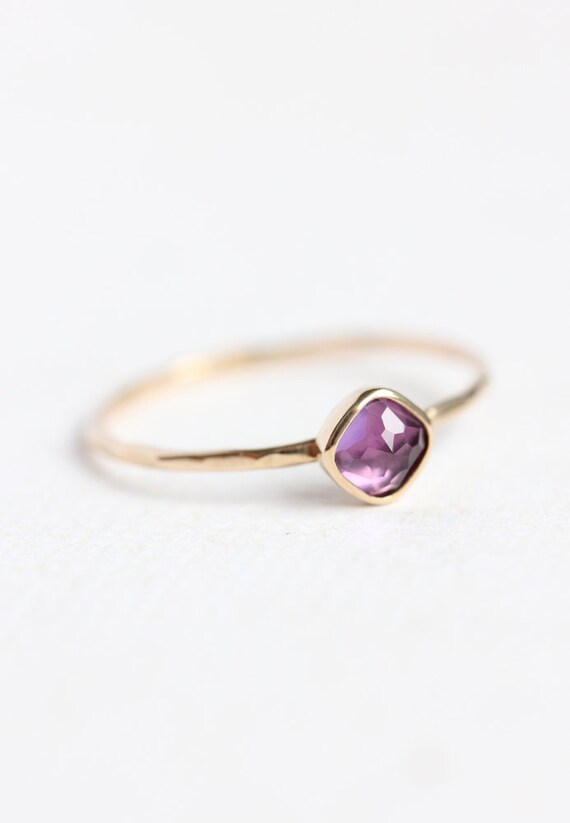 14k Gold & Rose Cut Amethyst Stacking Ring February Etsy