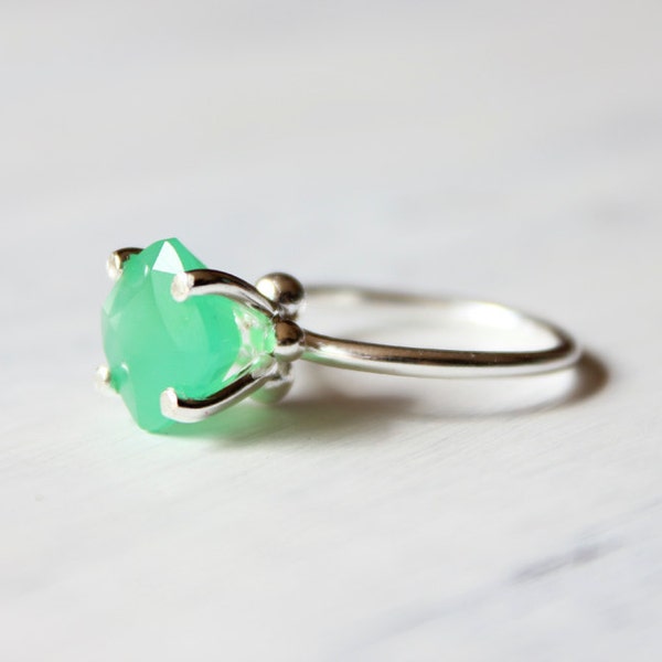 Chrysoprase ring, sterling silver, mint, seafoam, green, cocktail ring, summer  - The Bliss Ring