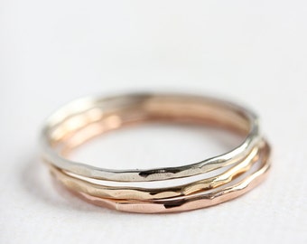 14k gold stack ring set, thin gold band, solid gold band, stacking rings, rose white yellow gold, recycled, eco friendly, size 4 to 9