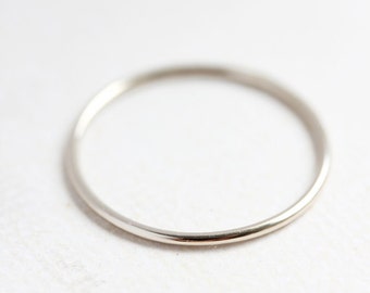 Solid 14k white gold stacking ring, round delicate gold band, thin gold band, stackable, fine white gold ring, gift for her