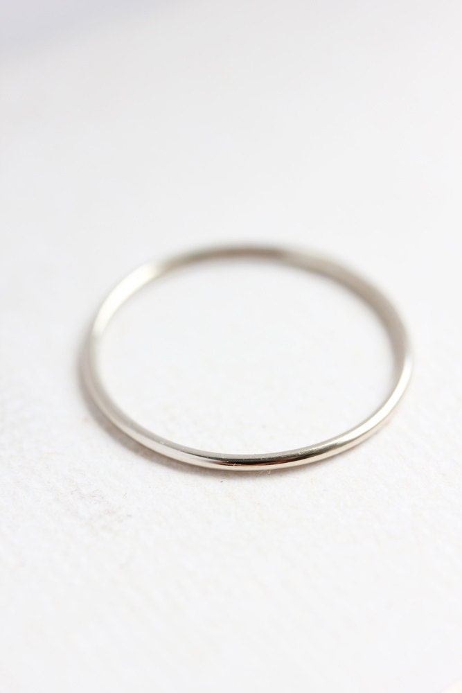 Solid 14k White Gold Stacking Ring Round Delicate Gold Band - Etsy