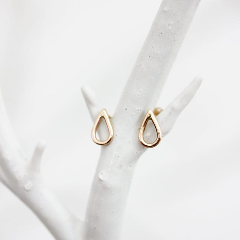 Teardrop stud earrings, rain, droplet, small 14k gold everyday stud earrings, sterling silver, minimal, delicate Raine Stud Earrings image 1