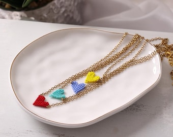 Heart Necklace with Gold Chain, Handmade Colorful Jewelry, Dainty, Adjustable Length, Romantic Accessory