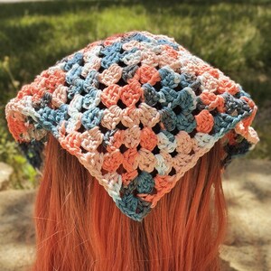 Crochet Cotton Bandana: Variegated Yarn, Adjustable Ties