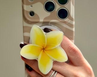 Yellow Plumeria Magsafe Phone Grip: Magnetic Flower Kindle Accessory