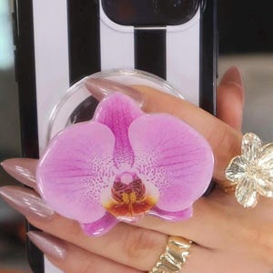 Orchid MagSafe Phone Grip:  Lavender Floral Kindle Holder, Purple Tablet Stand