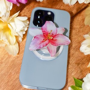 Blush Lily MagSafe Phone and Kindle Grip – Flower Magnetic Phone Holder for Any Phone, iPhone Accessory, Cute Gift