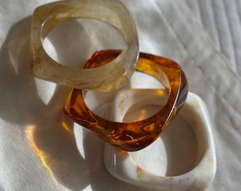 Chunky Resin Bangle Set: Retro Stackable Bracelets, Earth Tones Statement Jewelry