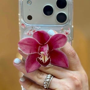 Orchid MagSafe Phone Grip: Purple Magnetic Flower Kindle Holder, Floral Tablet Accessory