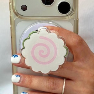 Korean Fish Cake MagSafe Phone Grip, Coquette Kindle Accessory, Tablet Holder, Swirl Design