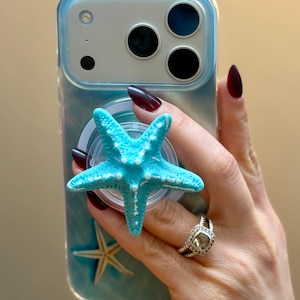 Turquoise Starfish MagSafe Phone Grip, Beach Kindle Holder, Ocean Inspired Stand