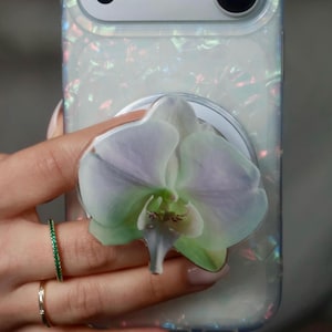 Orchid Magsafe Phone Grip: Magnetic Flower Kindle Holder (Universal Ring Included)