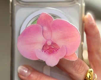 Orchid Magnetic Phone Grip, Pink Flower Magsafe Kindle Holder, Coquette Accessory