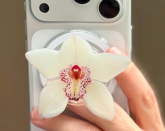 Orchid Flower Phone Grip, Floral Magnetic Stand Holder (MagSafe Compatible)