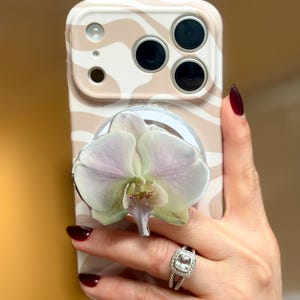 Orchid Magsafe Phone Grip: Magnetic Flower Kindle Holder (Universal Ring Included)