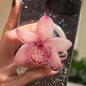Pink Orchid MagSafe Phone Grip | Floral iPhone Stand | Magnetic Kindle & Tablet Holder