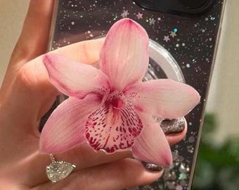 Pink Orchid MagSafe Phone Grip | Floral iPhone Stand | Magnetic Kindle & Tablet Holder