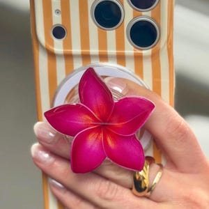 Plumeria MagSafe Phone Grip, Hot Pink Floral Magnetic Kindle Accessory