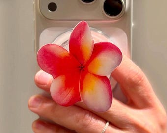 Pink Flower MagSafe Phone Grip: Plumeria Magnetic Kindle Holder, Ereader Accessory