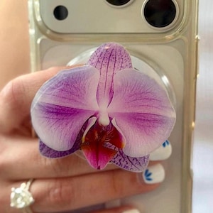 Orchid MagSafe Phone Grip, Flower Kindle Accessory, Lavender Magnetic Tablet Holder
