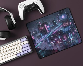 Neo Tokyo Cyberpunk Desk Mat, Futuristic Anime Gaming Mouse Pad