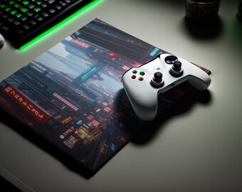 Cyberpunk Neon City Mousepad, Japanese Street Desk Mat, Blade Runner Mouse Pad