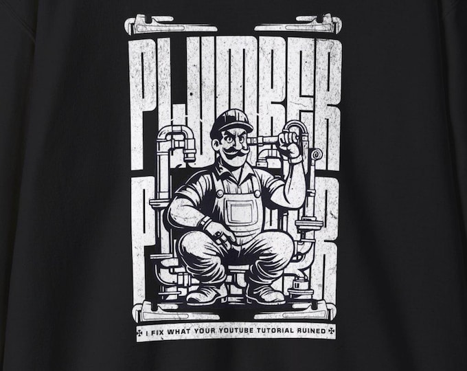 Plumber Retro Illustration Crewneck Sweatshirt | Vintage Tradesman Design